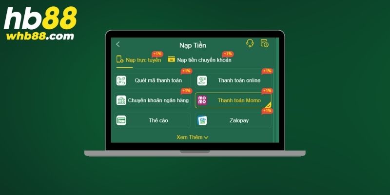 Truy cập vào mục nạp tiền HB88